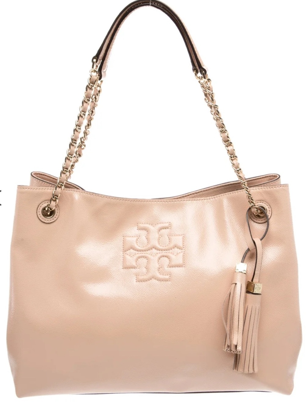 Tory Burch Tassel Chain Shoulder Tote in Blush Pink